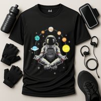 Meditating Astronaut Galaxy Spaceman Astronomer Cooling Performance Crew T-Shirt