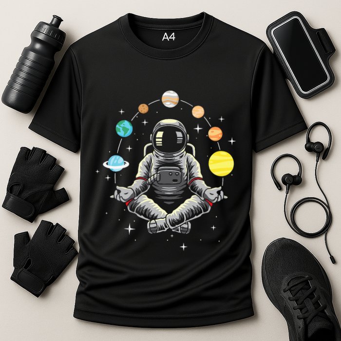 Meditating Astronaut Galaxy Spaceman Astronomer Cooling Performance Crew T-Shirt