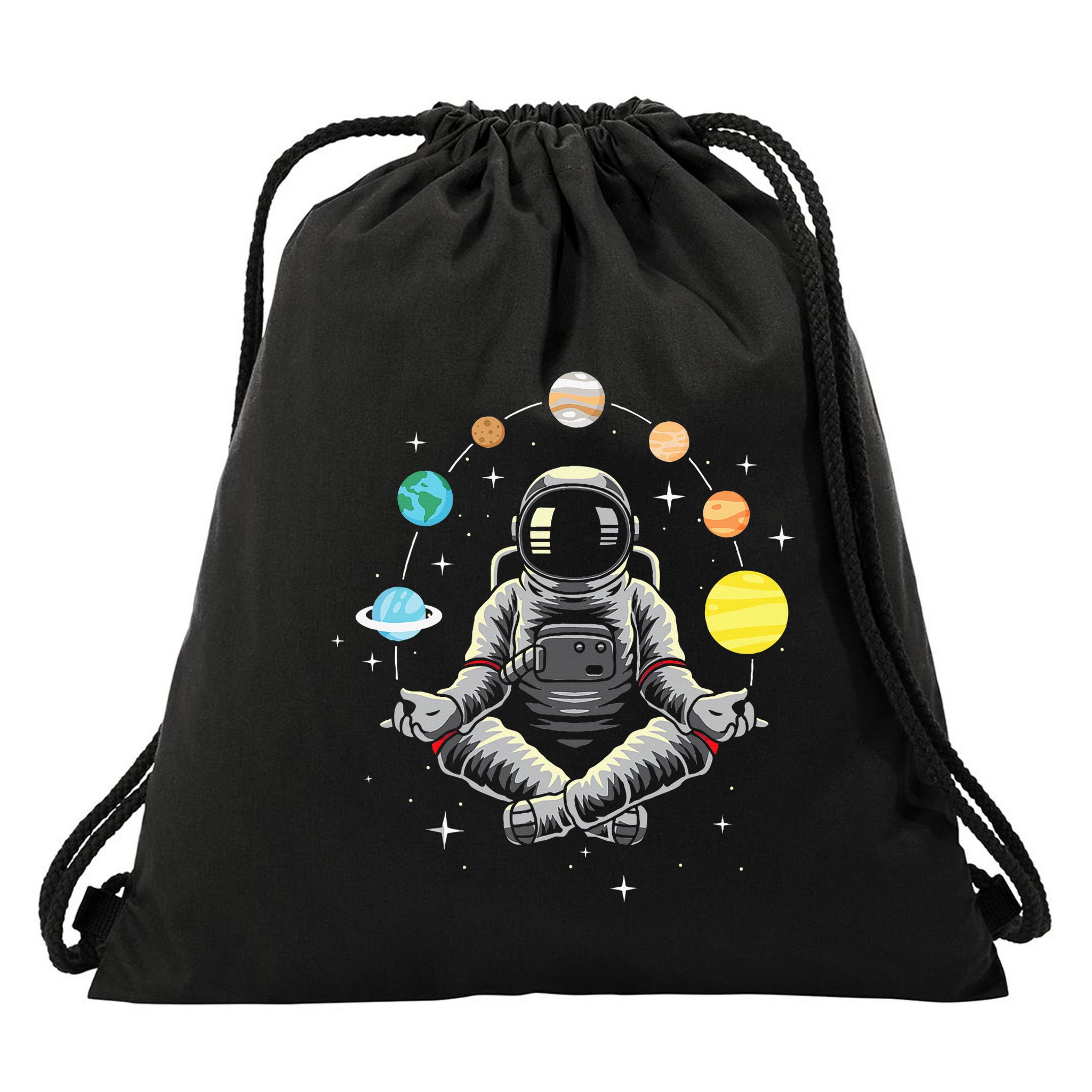 Meditating Astronaut Galaxy Spaceman Astronomer Drawstring Bag