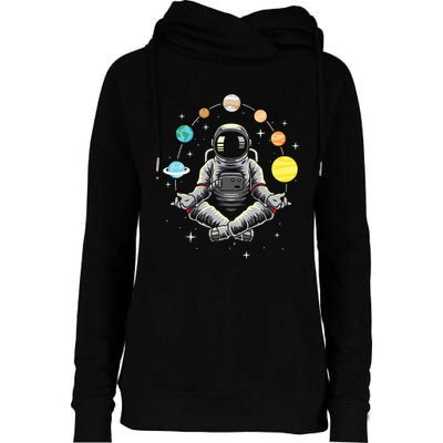 Meditating Astronaut Galaxy Spaceman Astronomer Womens Funnel Neck Pullover Hood