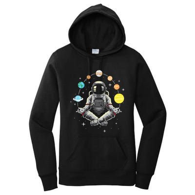 Meditating Astronaut Galaxy Spaceman Astronomer Women's Pullover Hoodie