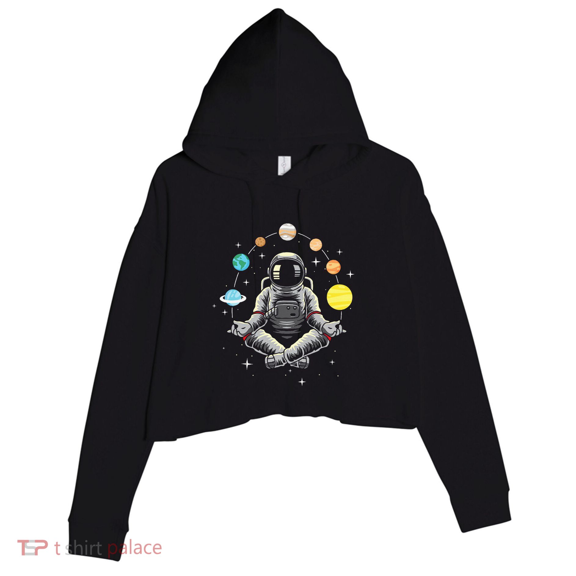 Meditating Astronaut Galaxy Spaceman Astronomer Crop Fleece Hoodie