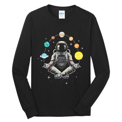 Meditating Astronaut Galaxy Spaceman Astronomer Tall Long Sleeve T-Shirt