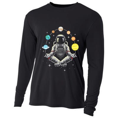 Meditating Astronaut Galaxy Spaceman Astronomer Cooling Performance Long Sleeve Crew