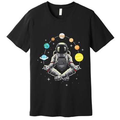 Meditating Astronaut Galaxy Spaceman Astronomer Premium T-Shirt