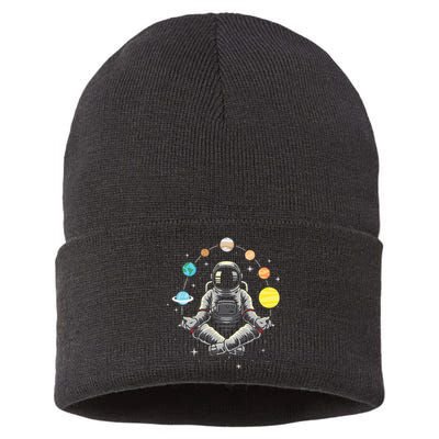 Meditating Astronaut Galaxy Spaceman Astronomer Sustainable Knit Beanie