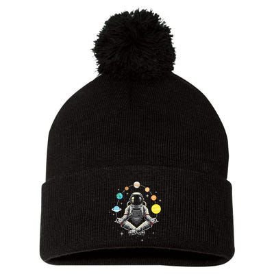Meditating Astronaut Galaxy Spaceman Astronomer Pom Pom 12in Knit Beanie