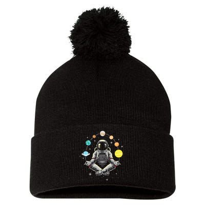 Meditating Astronaut Galaxy Spaceman Astronomer Pom Pom 12in Knit Beanie