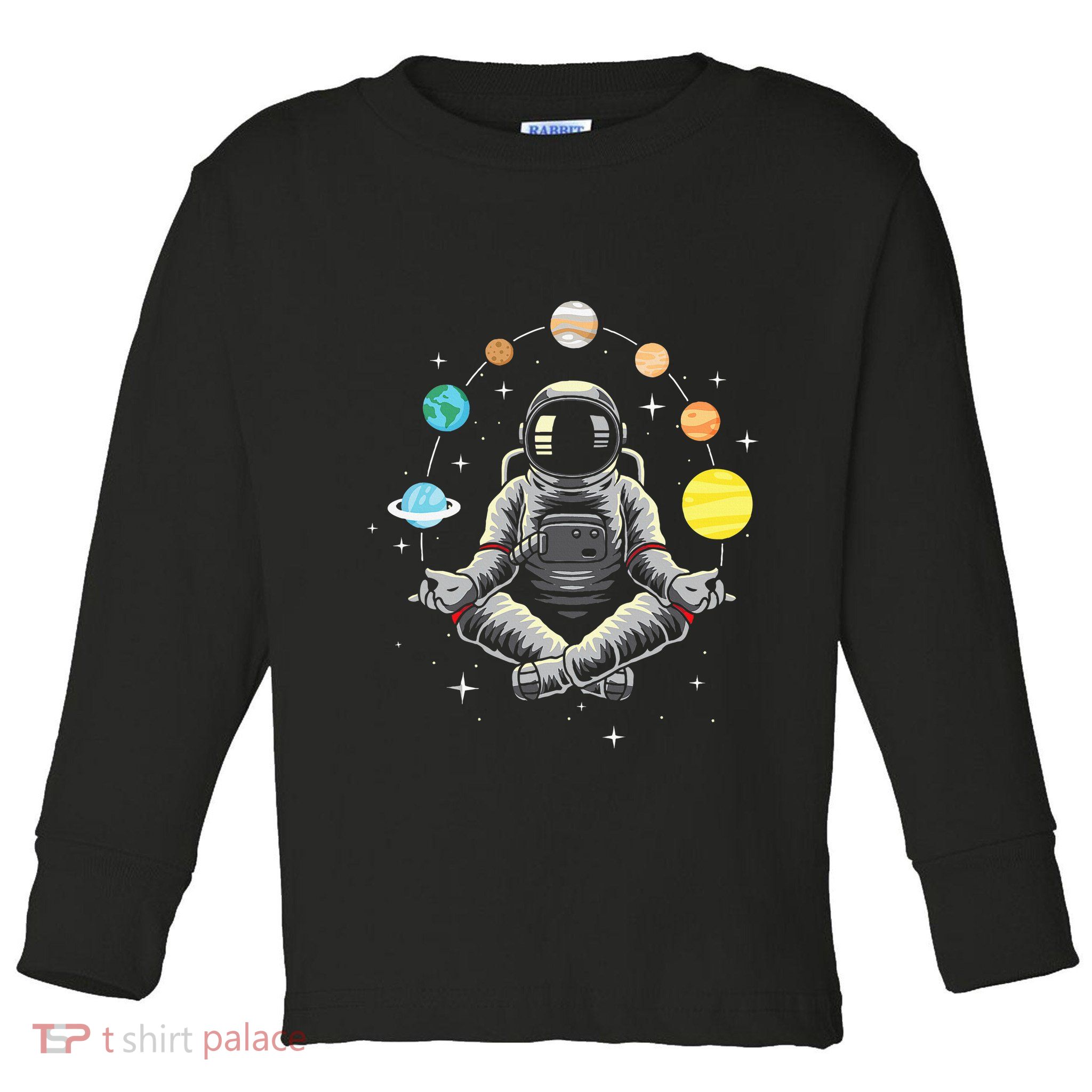 Meditating Astronaut Galaxy Spaceman Astronomer Toddler Long Sleeve Shirt