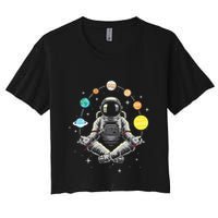 Meditating Astronaut Galaxy Spaceman Astronomer Women's Crop Top Tee
