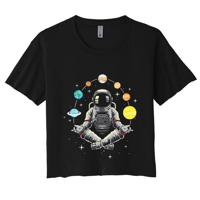 Meditating Astronaut Galaxy Spaceman Astronomer Women's Crop Top Tee