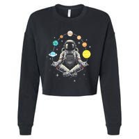 Meditating Astronaut Galaxy Spaceman Astronomer Cropped Pullover Crew