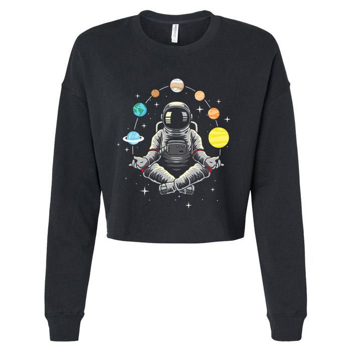 Meditating Astronaut Galaxy Spaceman Astronomer Cropped Pullover Crew