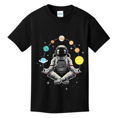 Meditating Astronaut Galaxy Spaceman Astronomer Kids T-Shirt