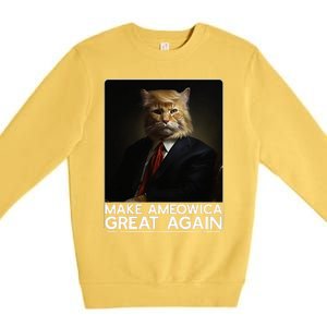 Make Ameowica Great Again Funny Donald Trump Cat Meme Premium Crewneck Sweatshirt