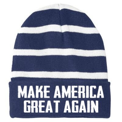 Make America Great Again President Trump Patriotic Striped Beanie with Solid Band