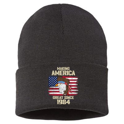 Making America Great Since 1984 Distressed Birthday Sustainable Knit Beanie