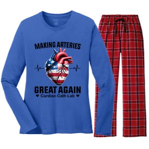 Making Arteries Great Again Cardiology For Cardiac Cath Lab Gift Women's Long Sleeve Flannel Pajama Set 