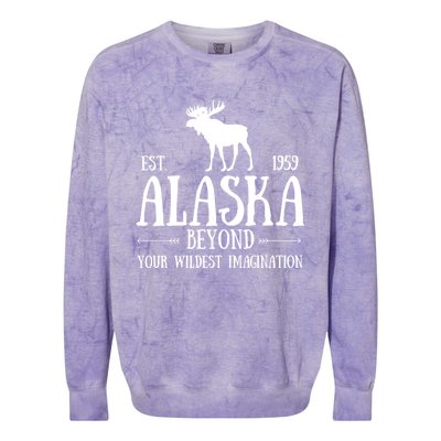 Moose Alaska Gift Mountain Last Frontier Alaska Cute Gift Colorblast Crewneck Sweatshirt