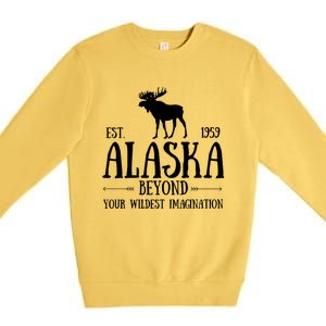 Moose Alaska Gift Mountain Last Frontier Alaska Cute Gift Premium Crewneck Sweatshirt