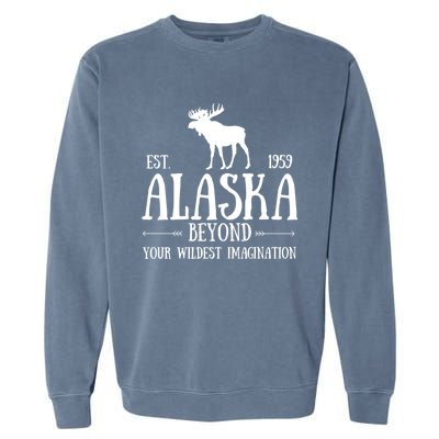 Moose Alaska Gift Mountain Last Frontier Alaska Cute Gift Garment-Dyed Sweatshirt