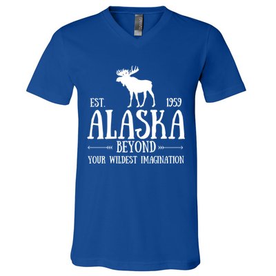Moose Alaska Gift Mountain Last Frontier Alaska Cute Gift V-Neck T-Shirt
