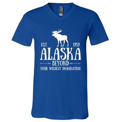 Moose Alaska Gift Mountain Last Frontier Alaska Cute Gift V-Neck T-Shirt