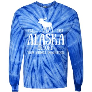 Moose Alaska Gift Mountain Last Frontier Alaska Cute Gift Tie-Dye Long Sleeve Shirt