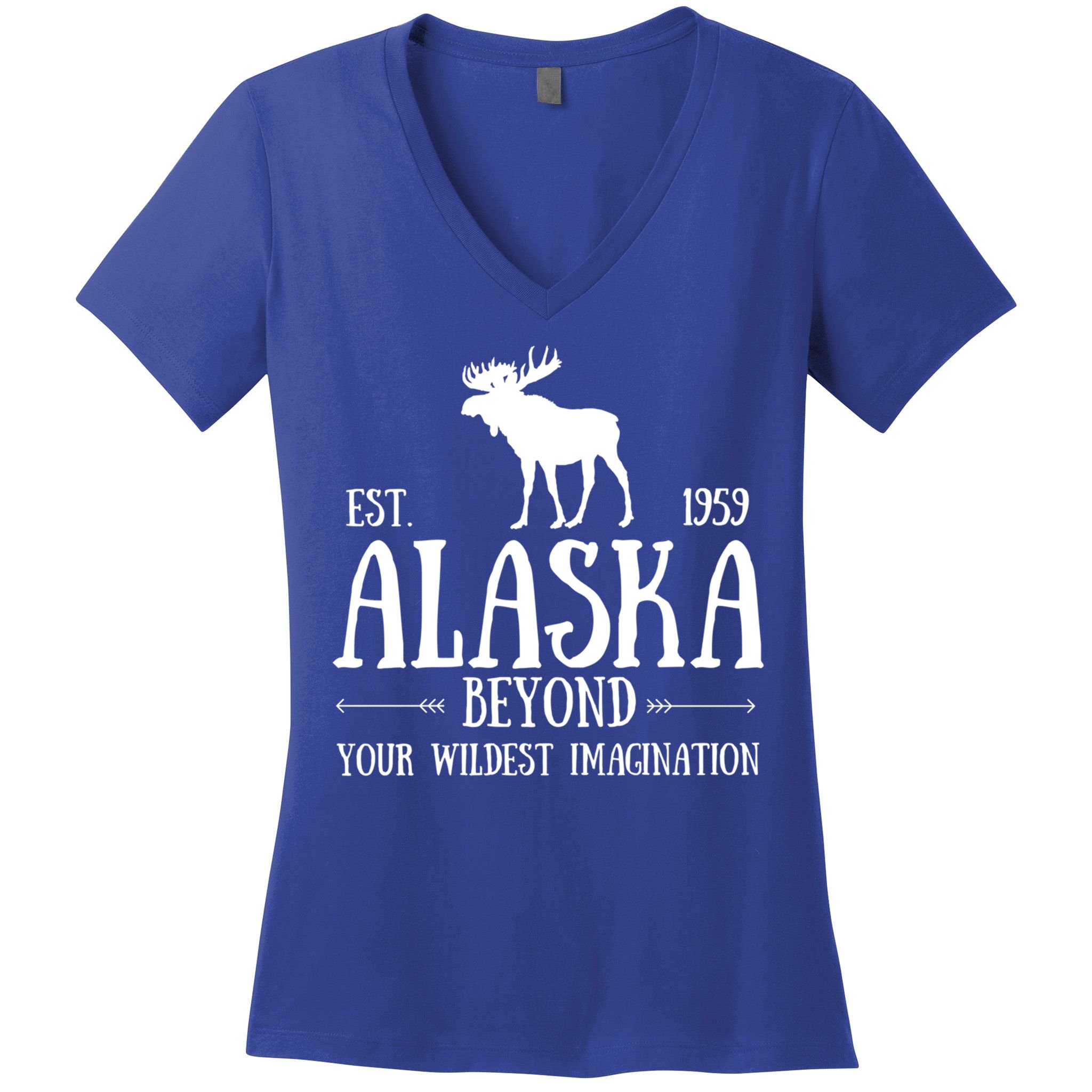 Moose Alaska Gift Mountain Last Frontier Alaska Cute Gift Women's V-Neck T-Shirt