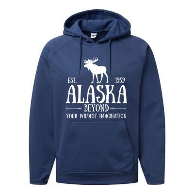 Moose Alaska Gift Mountain Last Frontier Alaska Cute Gift Performance Fleece Hoodie