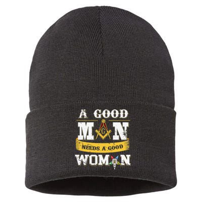 Masons A Good Man Need A Good Woman OES Freemasons Christmas Sustainable Knit Beanie