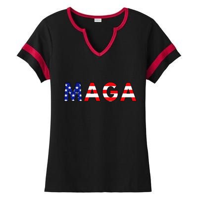 MAGA American Flag Ladies Halftime Notch Neck Tee