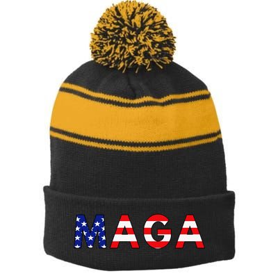 MAGA American Flag Stripe Pom Pom Beanie