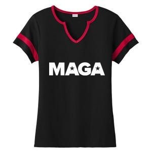 MAGA Distressed Logo Make America Great Again Ladies Halftime Notch Neck Tee