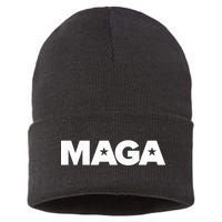 MAGA Distressed Logo Make America Great Again Sustainable Knit Beanie