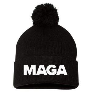 MAGA Distressed Logo Make America Great Again Pom Pom 12in Knit Beanie