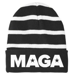 MAGA Distressed Logo Make America Great Again Striped Beanie with Solid Band