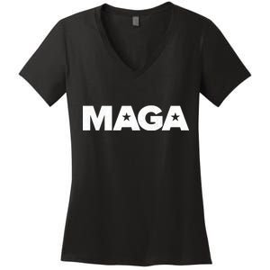 MAGA Distressed Logo Make America Great Again Women's V-Neck T-Shirt