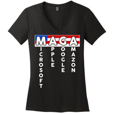 MAGA Microsoft Apple Google Amazon Women's V-Neck T-Shirt