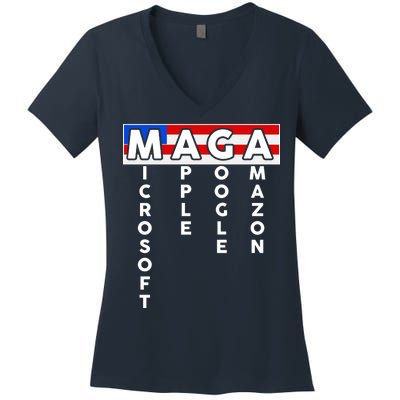 MAGA Microsoft Apple Google Amazon Women's V-Neck T-Shirt