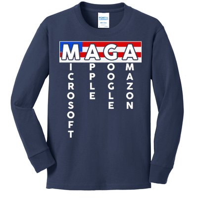 MAGA Microsoft Apple Google Amazon Kids Long Sleeve Shirt