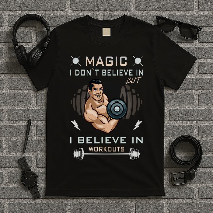 Magic I Don't Believe In But I Believe In Workouts Funny Gym T-Shirt