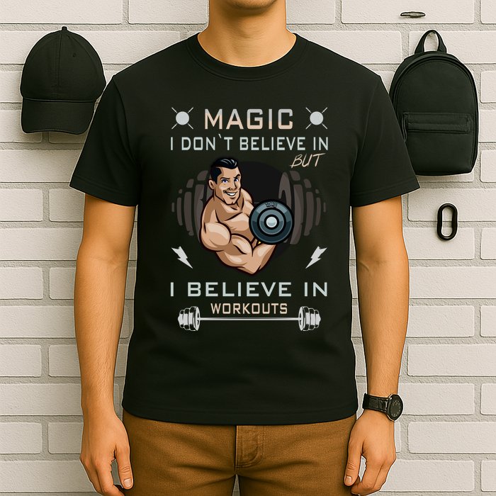 Magic I Don't Believe In But I Believe In Workouts Funny Gym T-Shirt