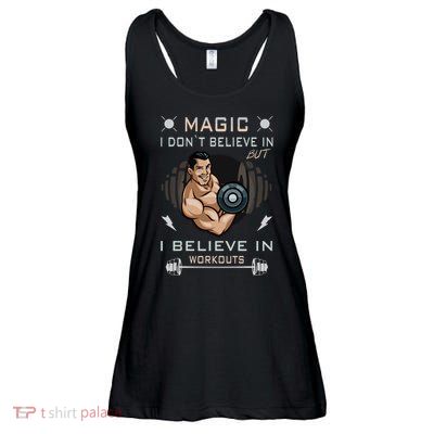 Magic I Don't Believe In But I Believe In Workouts Funny Gym Ladies Essential Flowy Tank