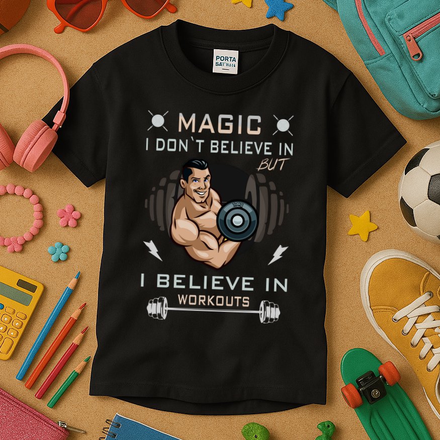 Magic I Don't Believe In But I Believe In Workouts Funny Gym Kids T-Shirt