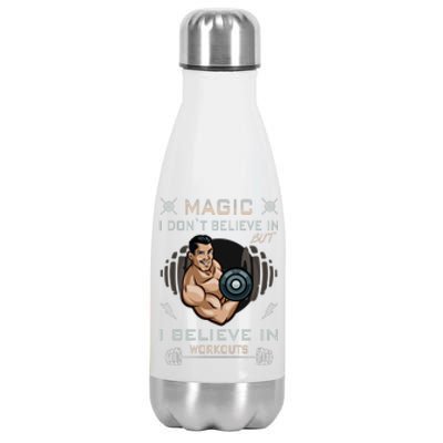 Magic I Don't Believe In But I Believe In Workouts Funny Gym Stainless Steel Insulated Water Bottle