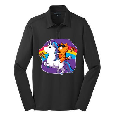 Magical Adventure Pizza Cat Unicorn Silk Touch Performance Long Sleeve Polo