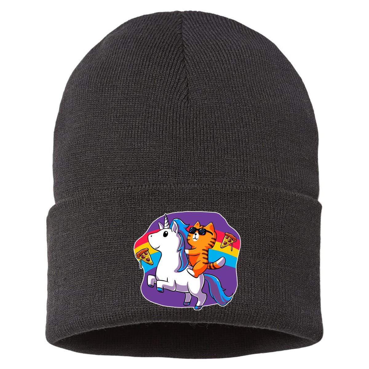Magical Adventure Pizza Cat Unicorn Sustainable Knit Beanie