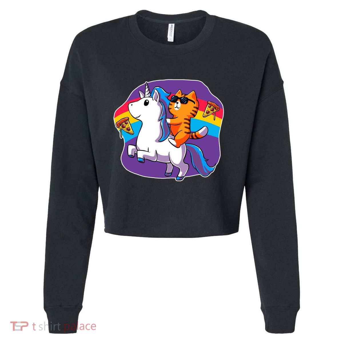 Magical Adventure Pizza Cat Unicorn Cropped Pullover Crew
