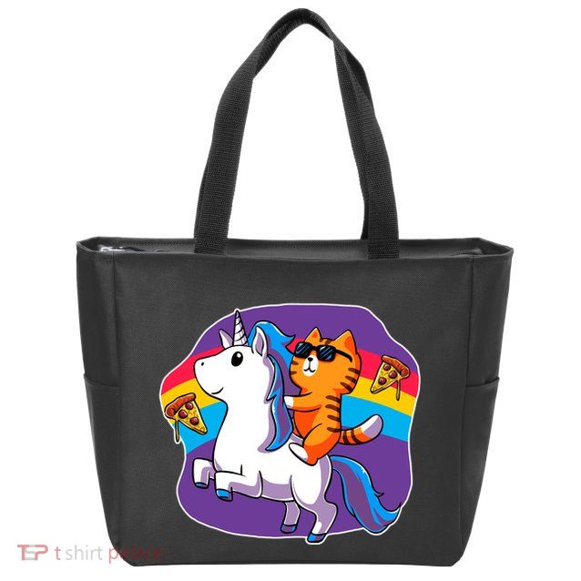 Magical Adventure Pizza Cat Unicorn Zip Tote Bag